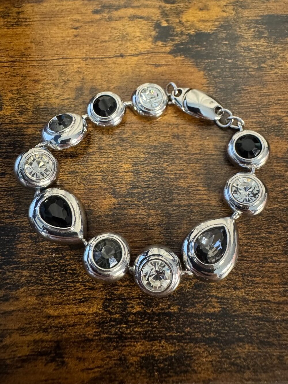 Silver Tone Crystal White Black and Gray Magnetic Bracelet